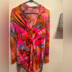 Vibrant Animal Print Button-Up Shirt